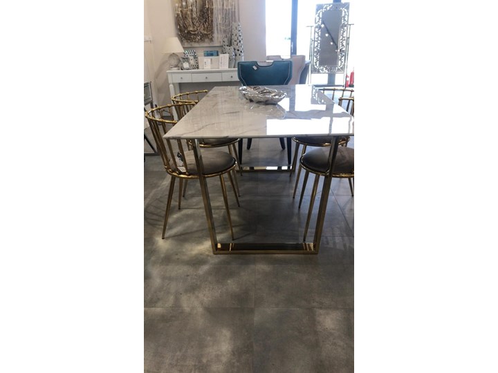 Stół MADERA GLAMUR Marmur Gold 160 x 80 Wysokość 75 cm Stal Długość 160 cm Szerokość 80 cm Styl Glamour