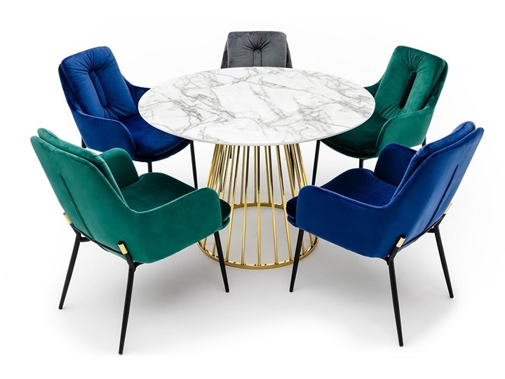 Stół GLAM MARBLE - MDF, złota podstawa Marmur Metal Długość 100 cm Płyta MDF Wysokość 75 cm Styl Nowoczesny