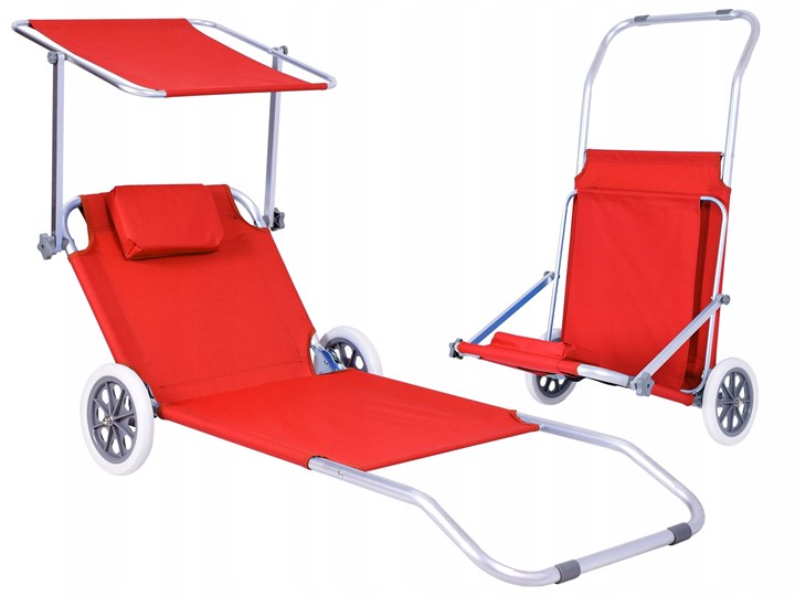 Leżak plażowy z kółkami Martin - RED Aluminium Na kółkach Z regulowanym oparciem Kolor Czerwony