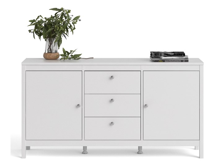 Komoda pokojowa z szafkami i szufladami Madrid 3+2 biały mat Styl Prowansalski Szerokość 151 cm Głębokość 38 cm Wysokość 80 cm Płyta MDF Kategoria Komody