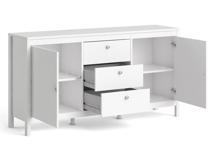Komoda pokojowa z szafkami i szufladami Madrid 3+2 biały mat Głębokość 38 cm Szerokość 151 cm Wysokość 80 cm Płyta MDF Styl Prowansalski