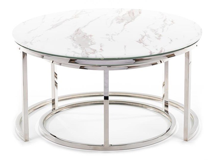 Komplet stolików Treze Silver White Metal Szkło Zestaw stolików Styl Industrialny