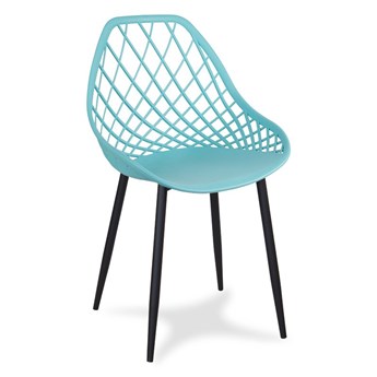 Krzesło ażurowe skandynawskie nowoczesne na metalowych czarnych nogach stylowe turkusowe YE-25