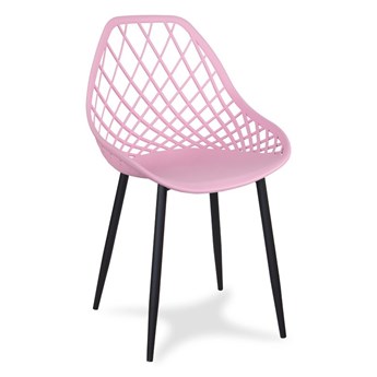 Krzesło ażurowe skandynawskie nowoczesne na metalowych czarnych nogach stylowe różowy YE-08