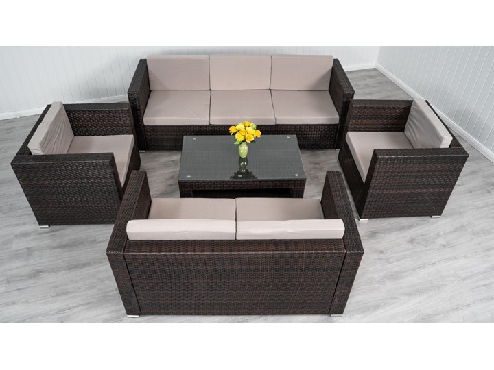 MEBLE OGRODOWE Z TECHNORATTANU RODOS (FC-1026) BRĄZOWY Zestawy wypoczynkowe Zawartość zestawu Sofa