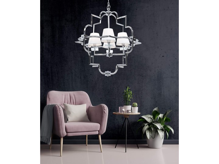LAMPA WISZĄCA NOWOCZESNA BIAŁO-CHROMOWANA BALTIMORE W4 Szkło Lampa z kryształkami Metal Lampa z kloszem Kryształ Lampa z abażurem Kategoria Lampy wiszące