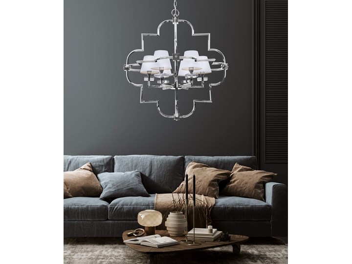 LAMPA WISZĄCA NOWOCZESNA BIAŁO-CHROMOWANA BALTIMORE W6 Metal Lampa z abażurem Lampa z kryształkami Kryształ Stal Lampa z kloszem Ilość źródeł światła 6 źródeł