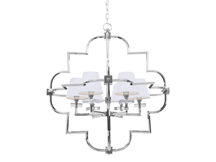 LAMPA WISZĄCA NOWOCZESNA BIAŁO-CHROMOWANA BALTIMORE W6 Metal Kryształ Lampa z abażurem Lampa z kryształkami Stal Lampa z kloszem Pomieszczenie Jadalnia