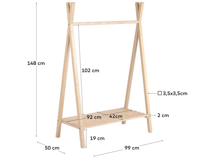 Wieszak tepee Maralis lite drewno jesionowe 148 x 50 cm Kolor Biały Typ Stojaki