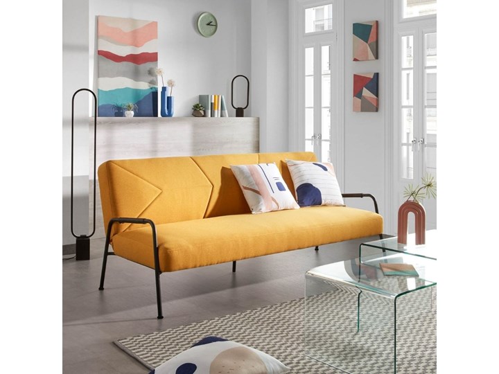 Sofa rozkładana Neiela musztardowa 180 cm Stała konstrukcja Kolor Żółty