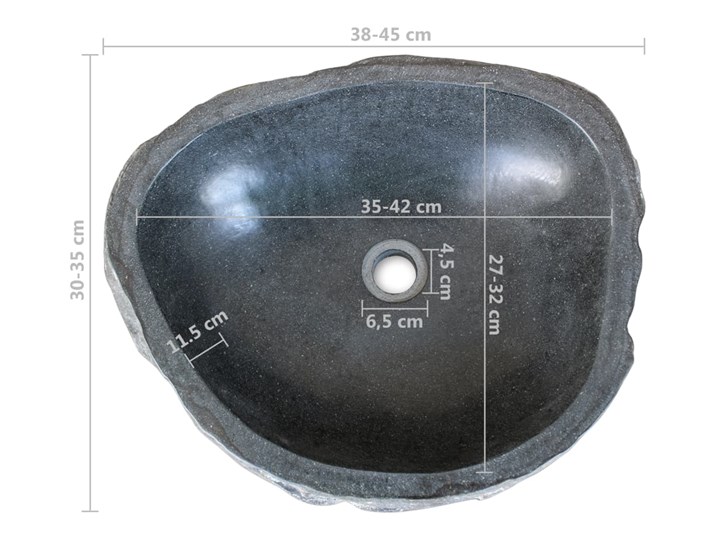 vidaXL Umywalka z kamienia rzecznego, owalna, 38-45 cm Owalne Kategoria Umywalki Kamień naturalny Kolor Czarny