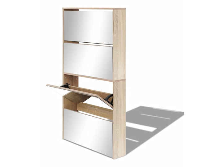 vidaXL Szafka na buty 4-poziomowa, lustrzana, kolor dębu, 63x17x134 cm Płyta MDF Drewno Szkło Styl Nowoczesny