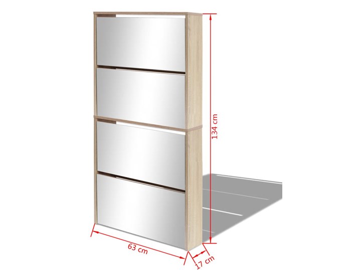 vidaXL Szafka na buty 4-poziomowa, lustrzana, kolor dębu, 63x17x134 cm Drewno Szkło Płyta MDF Styl Nowoczesny