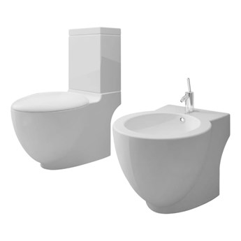 vidaXL Toaleta stojąca z bidetem, biała, ceramiczna