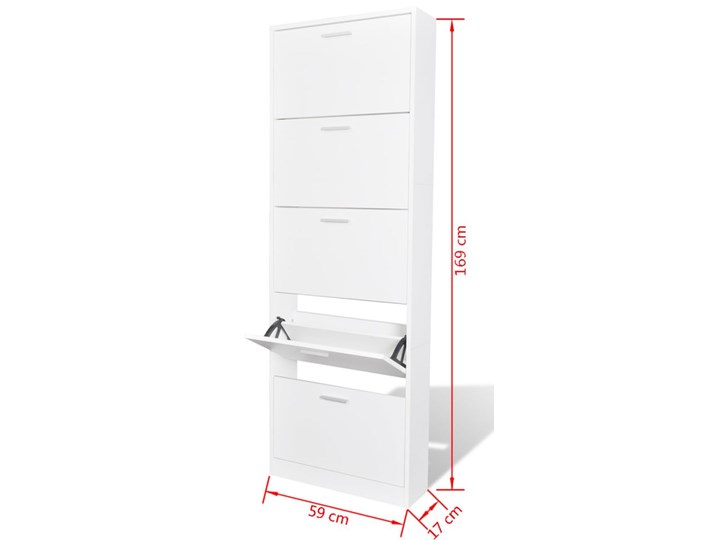 vidaXL Biała drewniana szafka na buty z 5 przegrodami Wysokość 169 cm Płyta MDF Drewno Kategoria Szafki i regały Płyta laminowana Płyta meblowa Głębokość 17 cm Tworzywo sztuczne Metal Szerokość 59 cm Kolor Biały