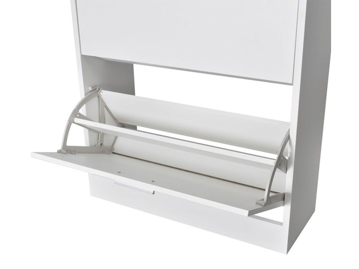 vidaXL Biała drewniana szafka na buty, z 2 półkami Metal Wysokość 81 cm Płyta laminowana Drewno Tworzywo sztuczne Szerokość 64 cm Głębokość 24 cm Płyta MDF Płyta meblowa Kolor Biały