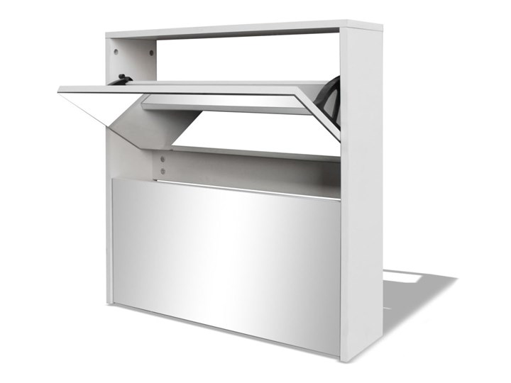 vidaXL Szafka na buty z 2 półkami i lustrem, biała, 63x17x67 cm Płyta MDF Styl Nowoczesny