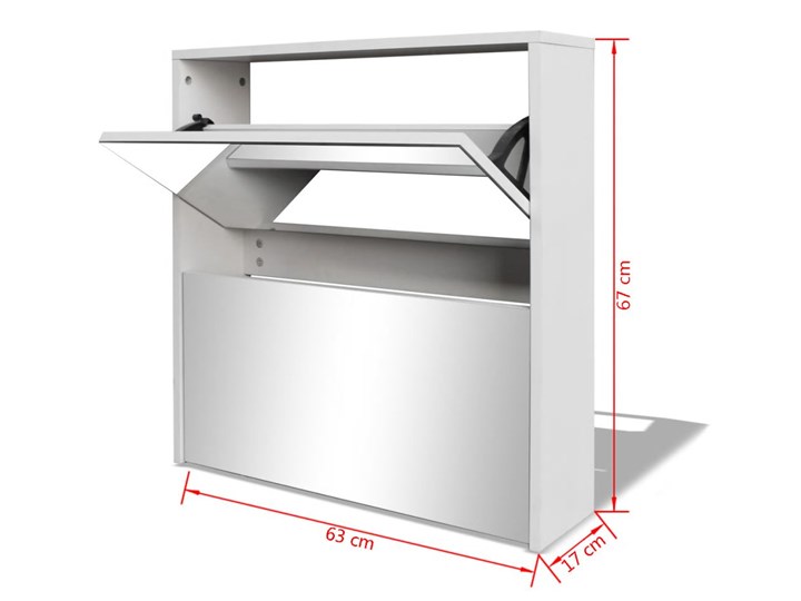 vidaXL Szafka na buty z 2 półkami i lustrem, biała, 63x17x67 cm Płyta MDF Kolor Biały Styl Nowoczesny
