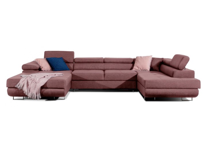 Meblobranie Rozkładany narożnik U Rodrigo różowy welur 345x202 Wysokość 90 cm W kształcie litery U Głębokość 202 cm Szerokość 345 cm Styl Nowoczesny Funkcje Z regulowanymi zagłówkami