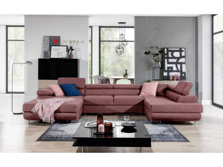Meblobranie Rozkładany narożnik U Rodrigo różowy welur 345x202 Głębokość 202 cm Szerokość 345 cm Wysokość 90 cm W kształcie litery U Styl Nowoczesny