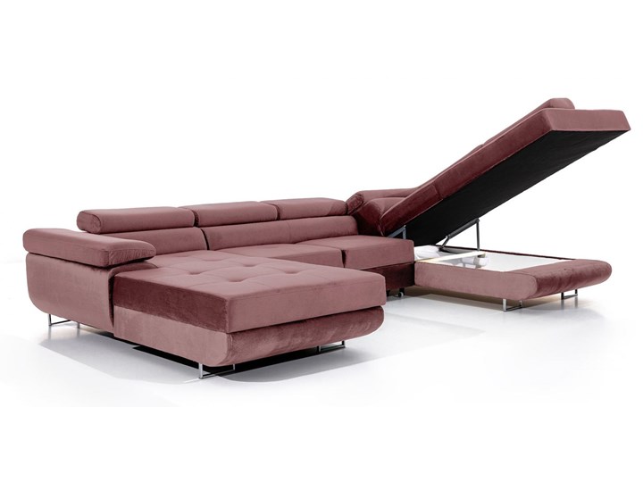 Meblobranie Rozkładany narożnik U Rodrigo różowy welur 345x202 Materiał obicia Tkanina Głębokość 202 cm Wysokość 90 cm Szerokość 345 cm W kształcie litery U Nóżki Na nóżkach