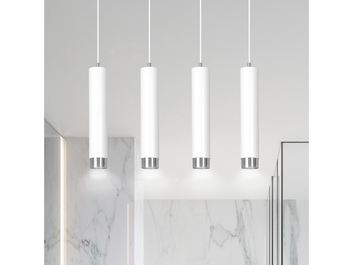 KIBO 4 WHITE-CHROME 641/4 designerski spot wiszący białe tuby srebrne dodatki Lampa LED Metal Kolor Biały Kategoria Lampy wiszące