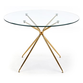 Szklany stół z okrągłym blatem na złotej podstawie Rondo