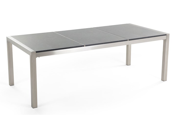 Beliani Zestaw mebli ogrodowych jadalniany szary stół granitowy polerowany 220 x 100 cm 8 czarnych krzeseł z technorattanu sztaplowanych Stoły z krzesłami Zawartość zestawu Krzesła Stal Styl Nowoczesny