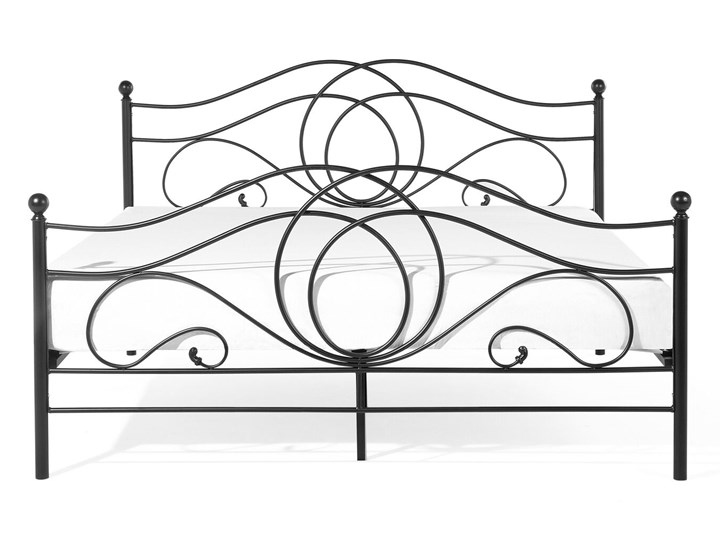 Beliani Łóżko ze stelażem czarne stalowa zdobiona rama 180 x 200 cm retro styl Drewno Metal Łóżko metalowe Kolor Czarny