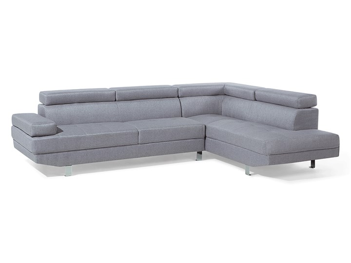 Narożnik lewostronny jasnoszary tapicerowany 5 osobowa sofa z regulowanymi zagłówkami Styl Nowoczesny Szerokość 261 cm Kategoria Narożniki