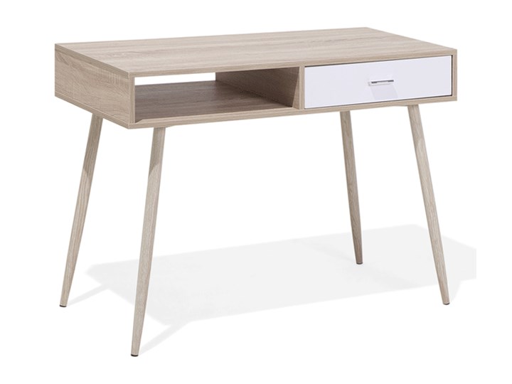 Biurko jasnobrązowe 100 x 48 cm w stylu skandynawskim z szufladami pod laptop Drewno Płyta MDF Kategoria Biurka Stal Biurko konsola Szerokość 100 cm Kolor Brązowy