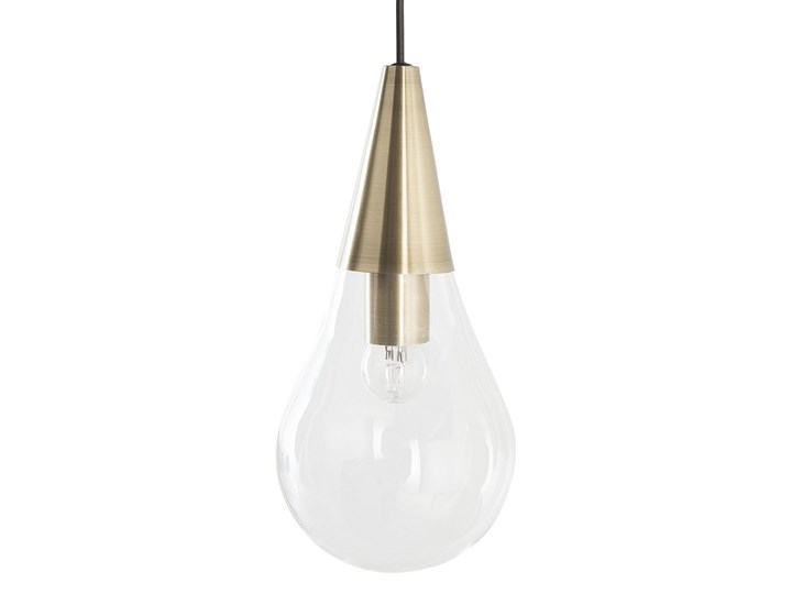 Lampa sufitowa przezroczysta szklana 118 cm miedziany akcent 3 klosze kształt kropli nowoczesna Kategoria Lampy wiszące Szkło Żarówka na kablu Metal Kolor Przezroczysty
