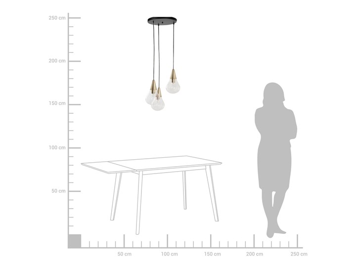 Lampa sufitowa przezroczysta szklana 118 cm miedziany akcent 3 klosze kształt kropli nowoczesna Szkło Żarówka na kablu Kolor Przezroczysty Metal Kolor Złoty
