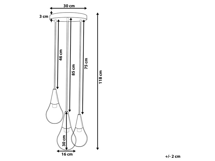 Lampa sufitowa przezroczysta szklana 118 cm miedziany akcent 3 klosze kształt kropli nowoczesna Szkło Żarówka na kablu Metal Kategoria Lampy wiszące Kolor Przezroczysty