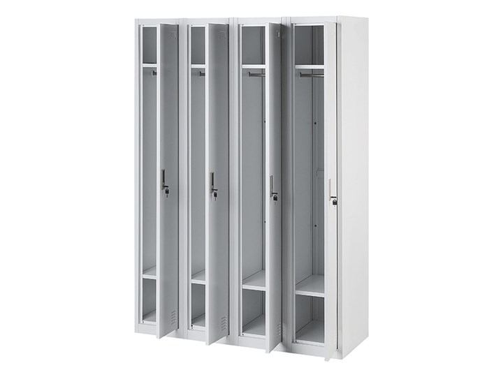 Szafa ubraniowa biała metalowa 120 x 45 x 180 cm 4 drzwi na kluczyk z półkami i drążkiem Uniwersalne Pomieszczenie Biuro i pracownia