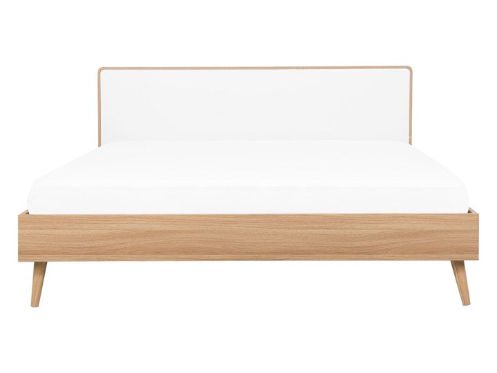 Łóżko białe jasne drewno 180 x 200 cm z ramą stelażem i zagłówkiem skandynawski design minimalistyczne Łóżko drewniane Kategoria Łóżka do sypialni