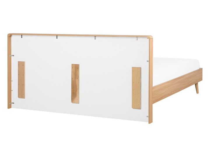Łóżko białe jasne drewno 180 x 200 cm z ramą stelażem i zagłówkiem skandynawski design minimalistyczne Łóżko drewniane Kategoria Łóżka do sypialni Kolor Beżowy