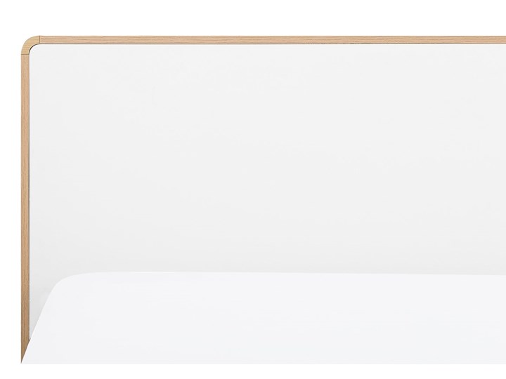 Łóżko białe jasne drewno 180 x 200 cm z ramą stelażem i zagłówkiem skandynawski design minimalistyczne Łóżko drewniane Kategoria Łóżka do sypialni Kolor Beżowy