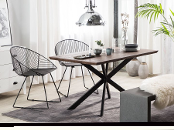 Stół obiadowy ciemny drewniany blat metalowe czarne nóżki prostokątny 140 x 80 cm nowoczesny wygląd Długość 140 cm Płyta MDF Drewno Styl Industrialny Rozkładanie