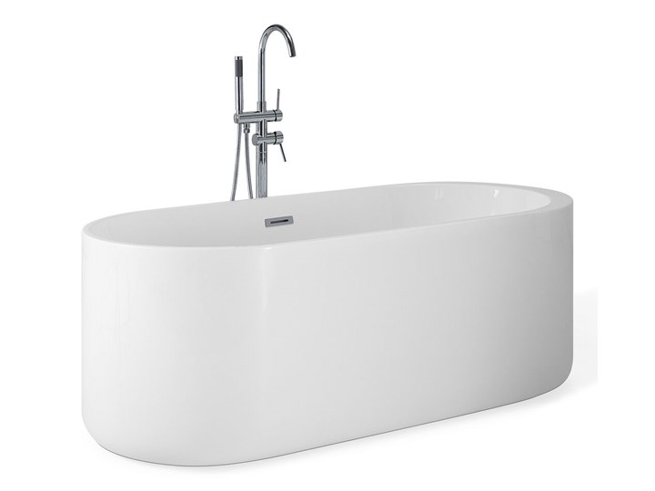 Wanna wolnostojąca biała akrylowa 170 x 80 cm system przelewowy owalna współczesna Wolnostojące Długość 170 cm Kolor Biały