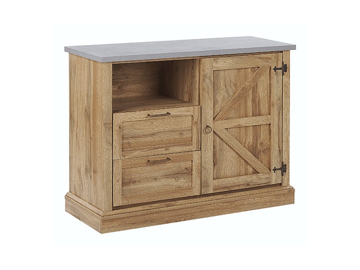 Komoda jasne drewno 100 x 40 x 79 cm szafka i 2 szuflady Płyta MDF Głębokość 40 cm Kategoria Komody Szerokość 100 cm Pomieszczenie Salon