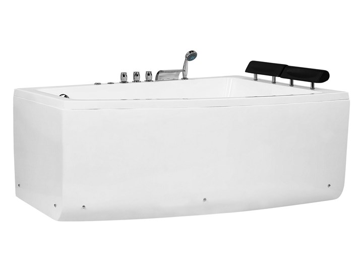 Wanna narożna biała akrylowa 182 x 121 cm lewostronna hydromasaż dysze wodne z zagłówkami Stal Kolor Biały