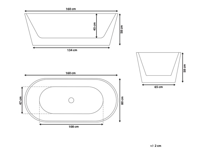 Wanna wolnostojąca biała akrylowa 160 x 80 cm system przelewowy owalna nowoczesna Kolor Biały Wolnostojące Kategoria Wanny