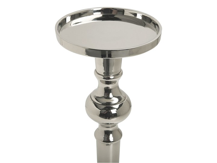 Świecznik dekoracyjny srebrny metalowy stojący 40 cm na jedną świecę elegancka ozdoba wnętrza Aluminium Kategoria Świeczniki i świece
