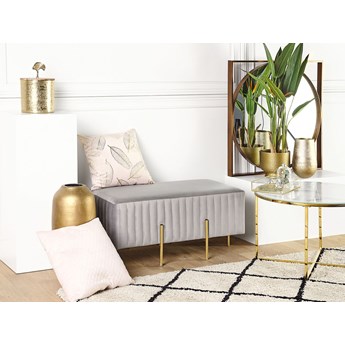 Beliani Ławka tapicerowana szara welurowa złote metalowe nogi 93 cm ławeczka do sypialni salonu przedpokoju styl glamour
