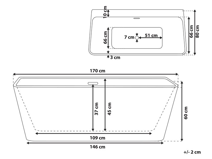 Wanna biała akrylowa 170 x 80 cm system przelewowy prostokątna minimalistyczny design Symetryczne Kolor Biały