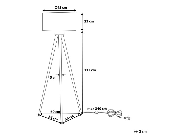 Beliani Lampa stojąca szara jasne drewno dębowe 142 cm trójnóg okrągły abażur nowoczesna Lampa z abażurem Pomieszczenie Salon Lampa sztalugowa Kategoria Lampy podłogowe