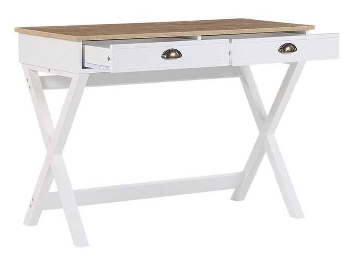 Biurko białe z jasnym blatem MDF 103 x 50 cm z szufladami małe skandynawski Płyta MDF Drewno Sosna Pomieszczenie Biuro