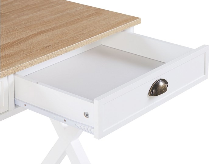 Biurko białe z jasnym blatem MDF 103 x 50 cm z szufladami małe skandynawski Płyta MDF Sosna Drewno Pomieszczenie Biuro