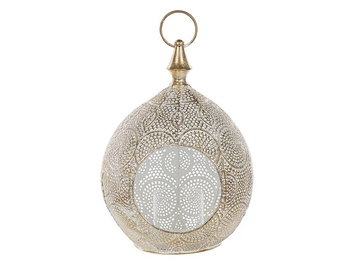 Beliani Lampion złoty metalowy 33 cm ze szklanym wkładem na świeczkę orientalny ażurowy Szkło Świecznik Podgrzewacz Kategoria Świeczniki i świece
